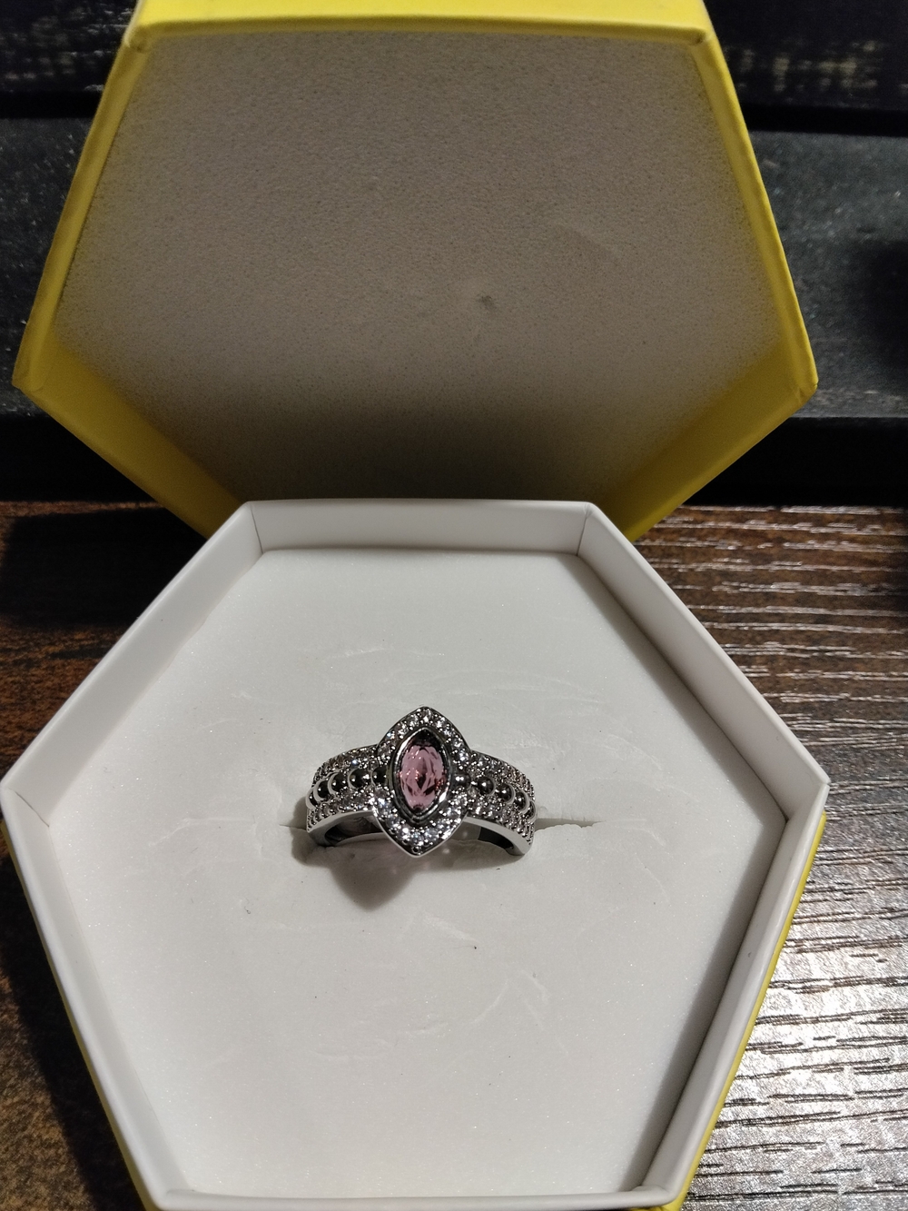 Ring Bomb Party Silver Tone Marquise Pink Stone Halo Band Ring Size 8